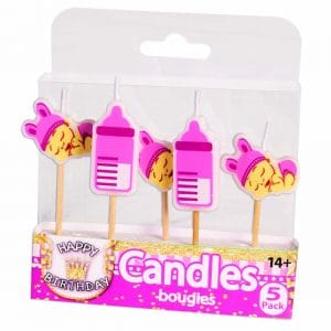 נרות בקבוק + תינוק ורוד 5 יח'