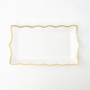 מגש 16*28 לבן פס זהב 10 יח'