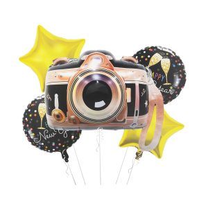 סט בלוני מיילר שנה חדשה מצלמה כוכבים זהב 5 יח'